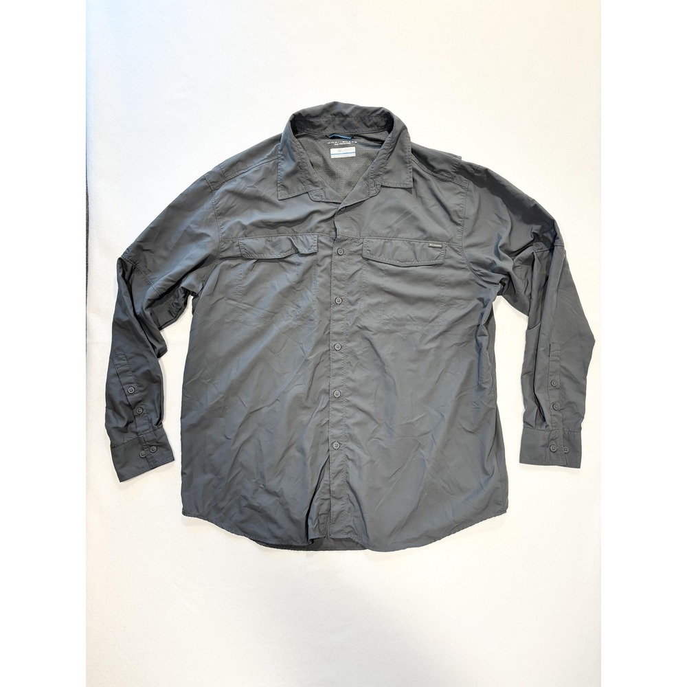 Columbia Shirt Mens Big 1X Gray Omni-Shade Sun Protection Fishing Lightweight